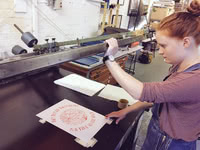 Rosie Hood screen printing her Kickstarter rewards at Sheffield Print Club