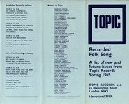 Topic Recorded Folk Song: A list of new and future issues from Topic Records, Spring 1965