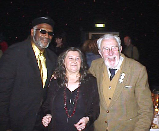 Norma Waterson with Taj Mahal and Bob Copper at the BBC Radio2 Annual Folk Awards at The Cumberland Hotel on London’s Park Lane on 5 February 2001